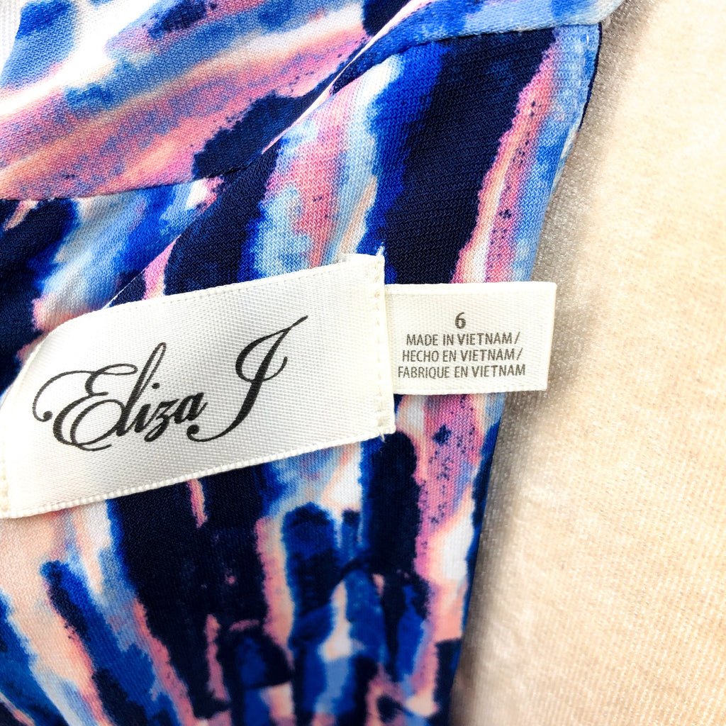 ELIZA J Keyhole Twist Maxi Dress Size 6 Blue Multi Printed Halter Neck NWT
