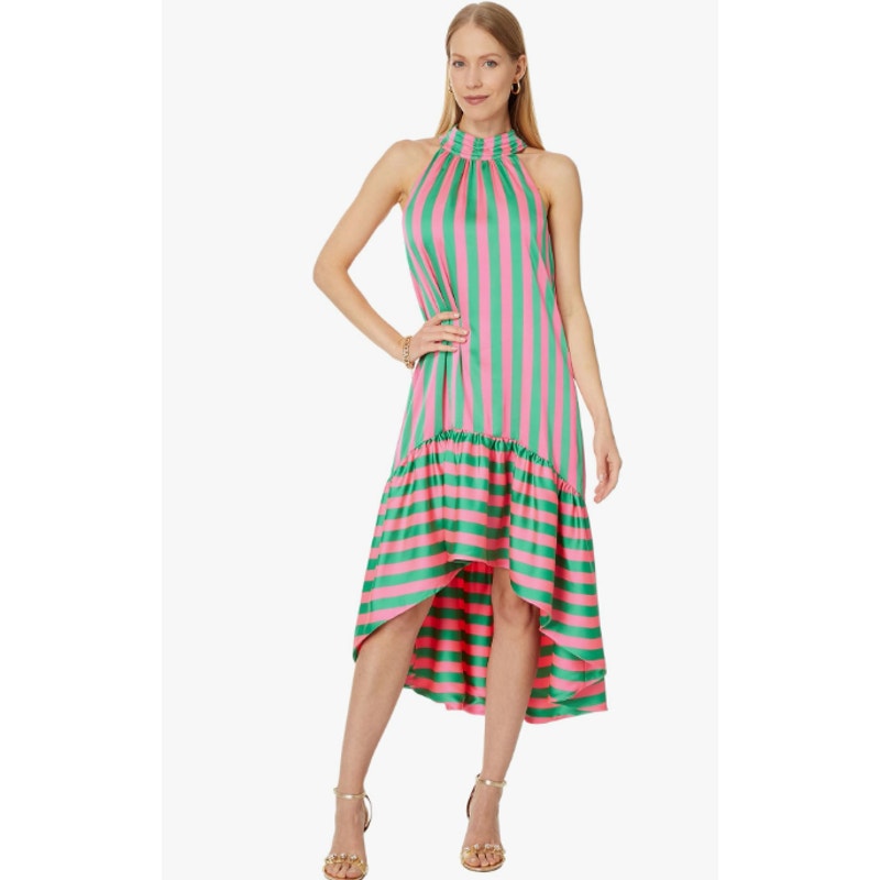 LILLY PULITZER Steph Halter Maxi Dress Size 6 Roxie Pink Green X Wide Stripe NWT
