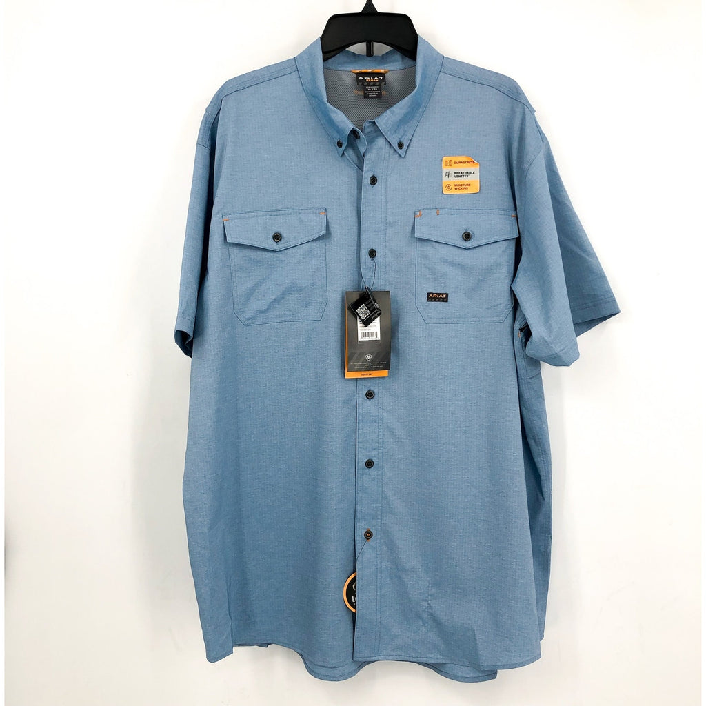 ARIAT Men's Rebar Made Tough VentTEK Work Shirt XL Blue Deep Water Heather NWT