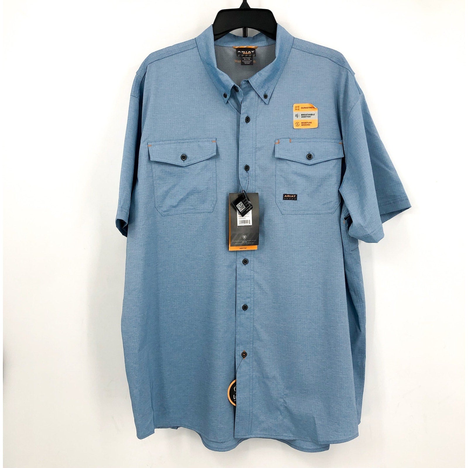 ARIAT Men's Rebar Made Tough VentTEK Work Shirt XL Blue Deep Water Heather NWT