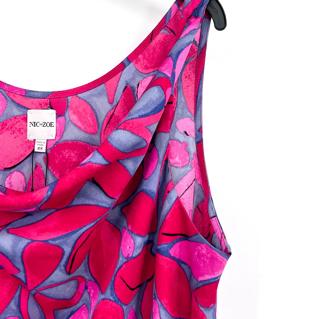 NIC + ZOE Women's Happy Petal Splash Tank Top 2X Pink Multi Cowl Neck NWT