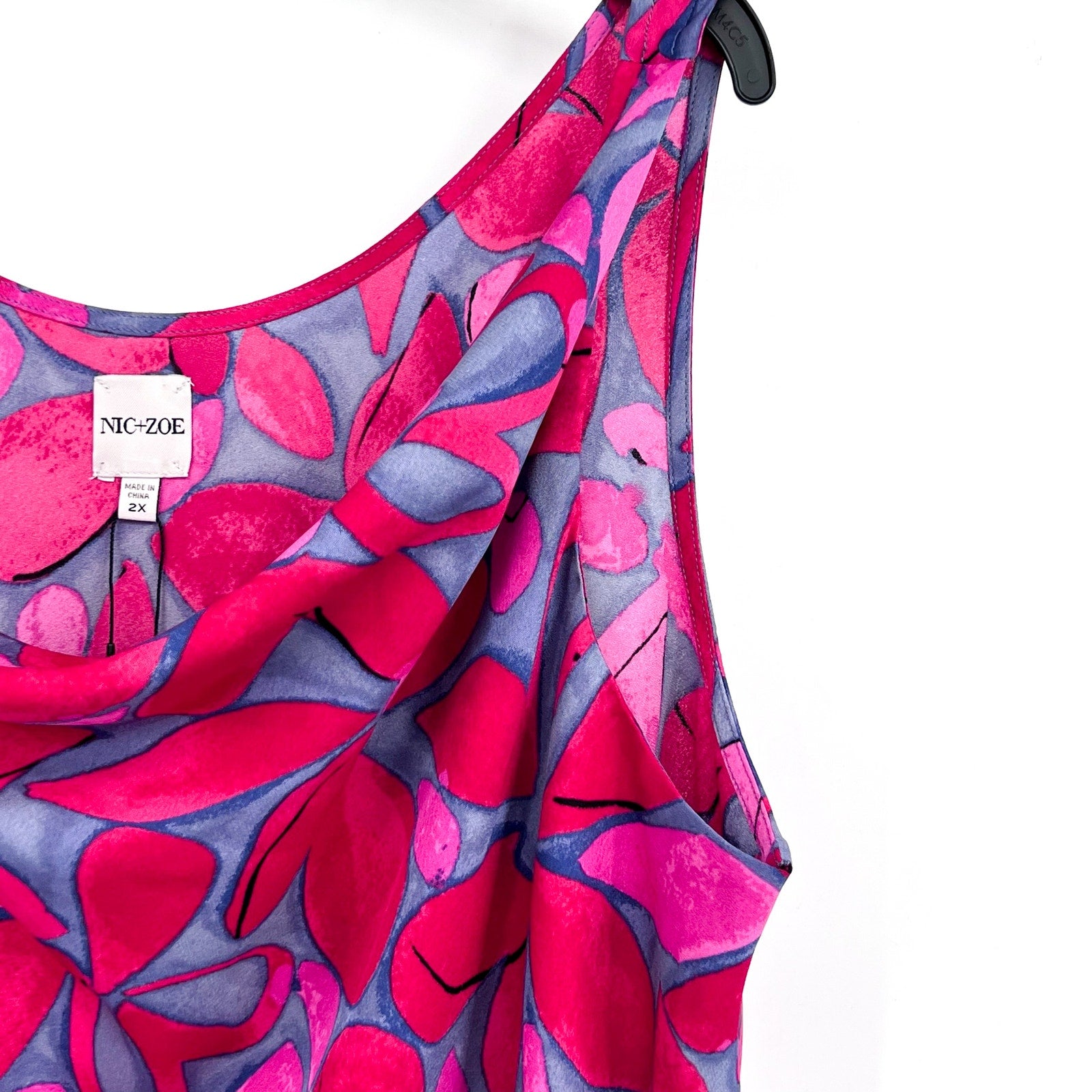 NIC + ZOE Women's Happy Petal Splash Tank Top 2X Pink Multi Cowl Neck NWT