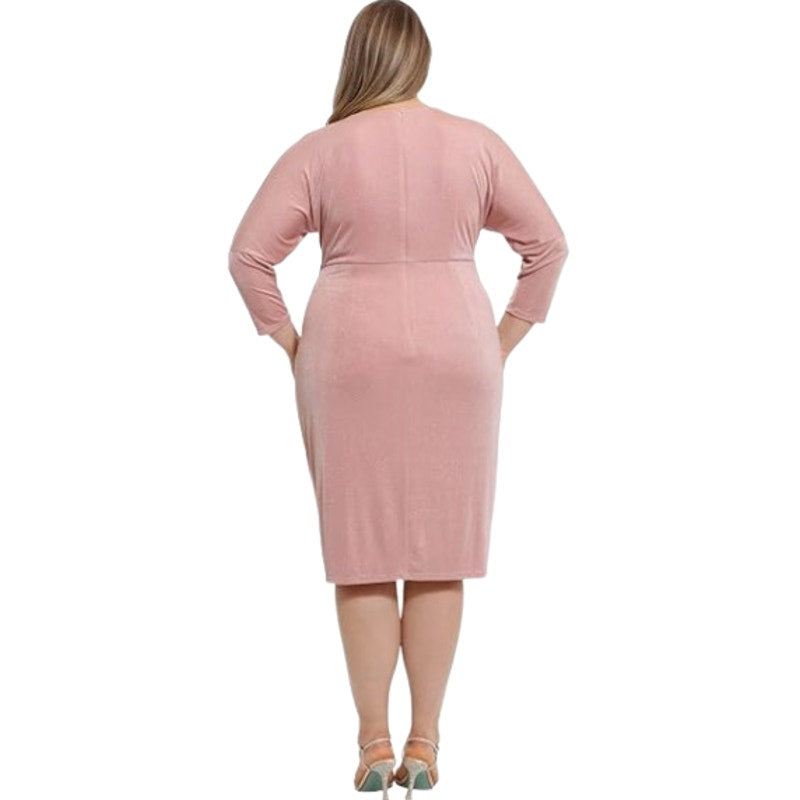 LONDON TIMES Women's Criss Cross Waist Dress 20W Pink Sparkle 3/4 Sleeve NWT