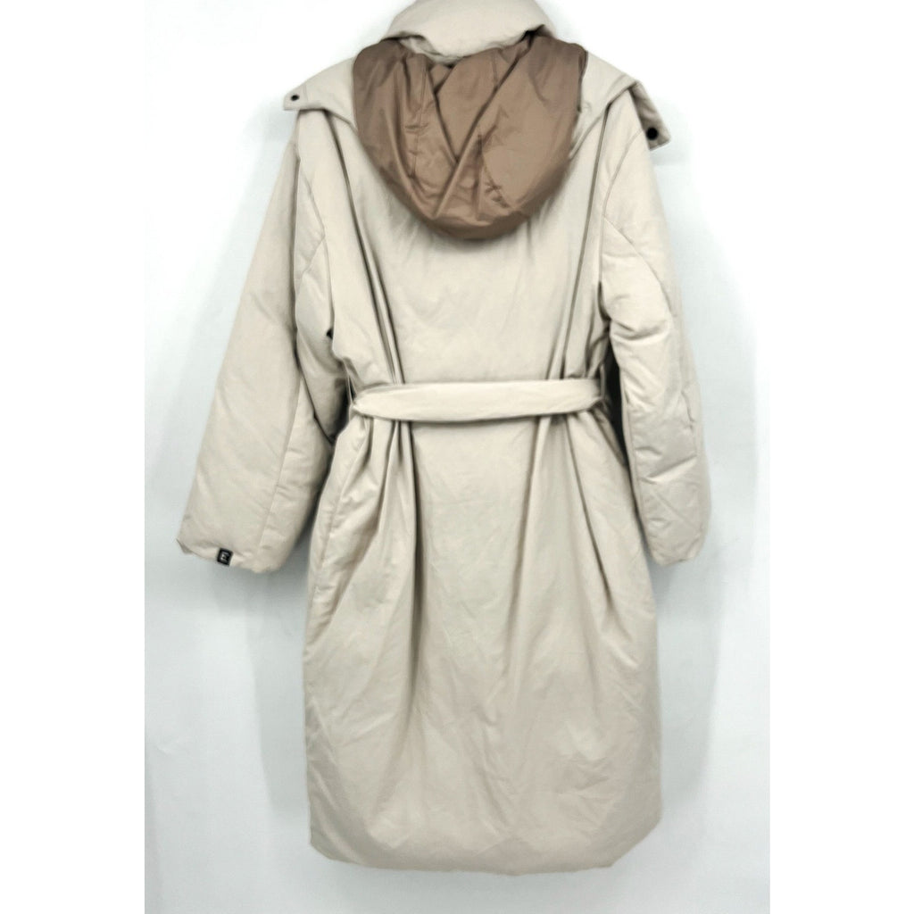 Everlane Womens The Duvet Down Puffer Coat Medium Cream Down Long Belted NWT