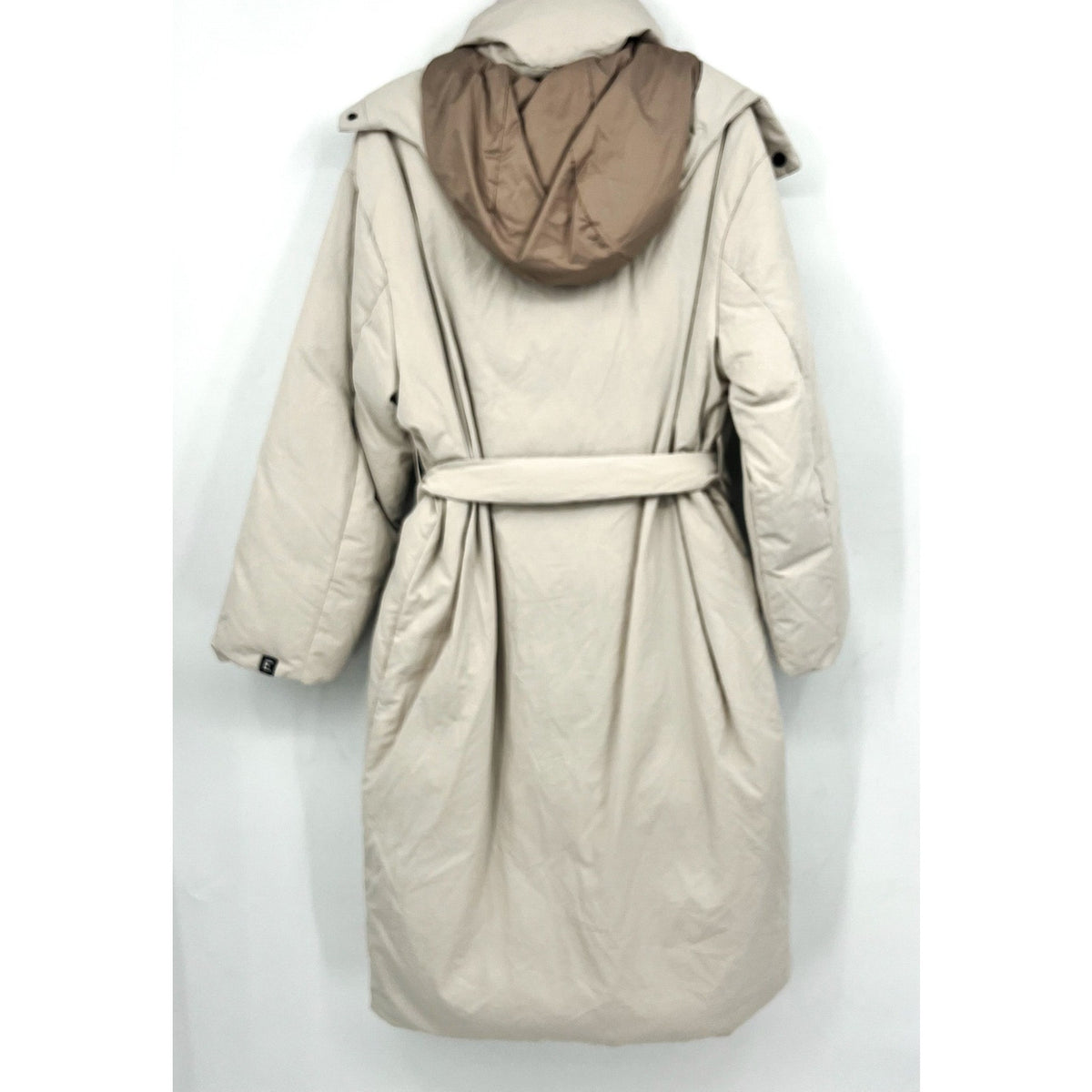 Everlane Womens The Duvet Down Puffer Coat Medium Cream Down Long Belted NWT