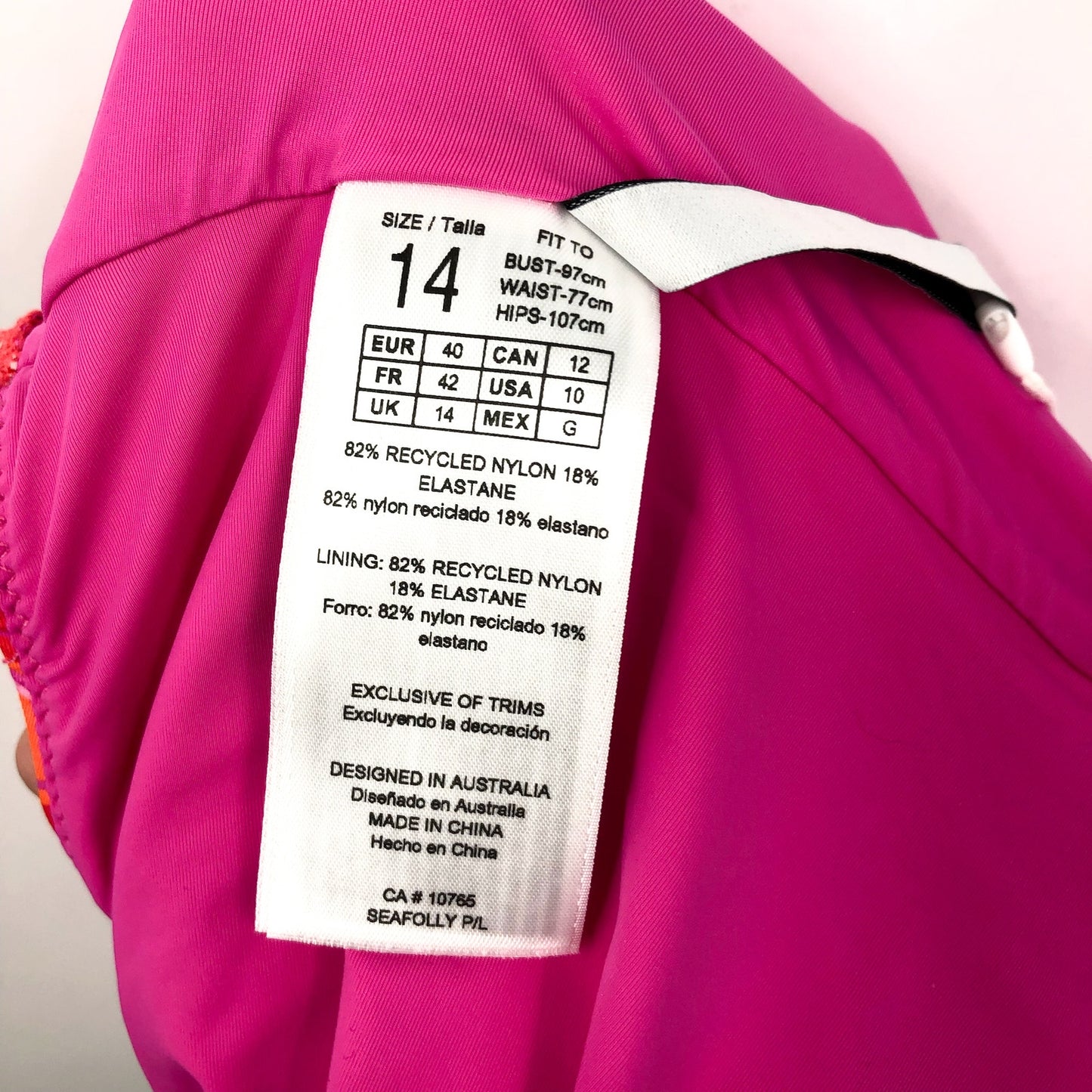 SEAFOLLY Cross-Back One Piece Swimsuit US 10 Red Chili Birds of Paradise