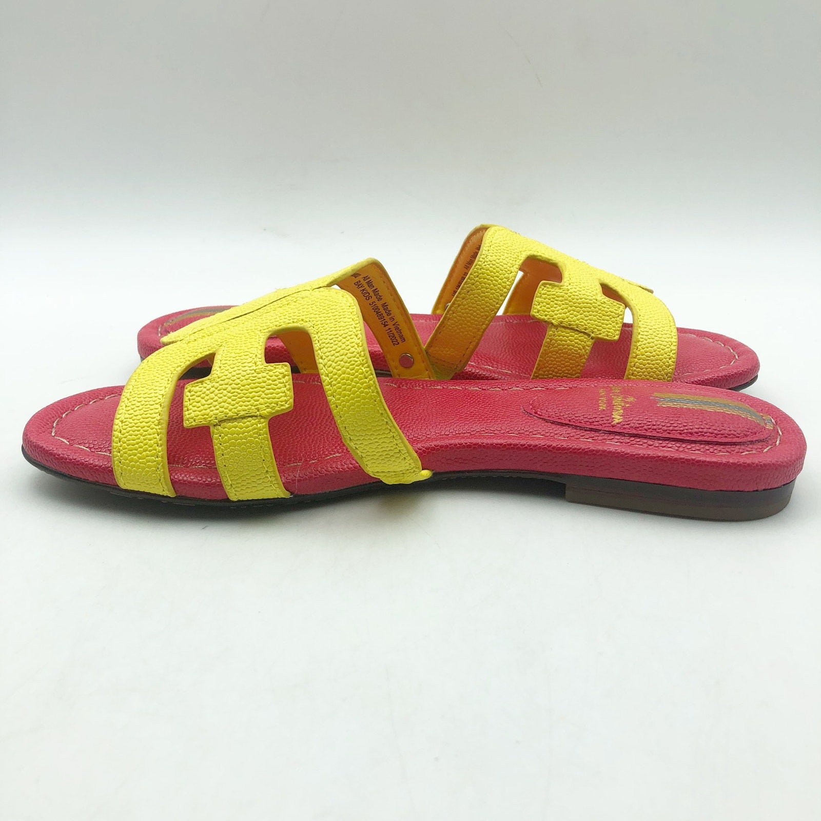 Sam Edelman Girls Bay Cut Out Slide Sandals Size 1 Pink Yellow Leather NIB