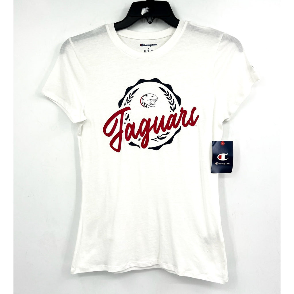 CHAMPION Women's S. Alabama Jaquars Crest T-shirt Small White Short Sleeve NWOT