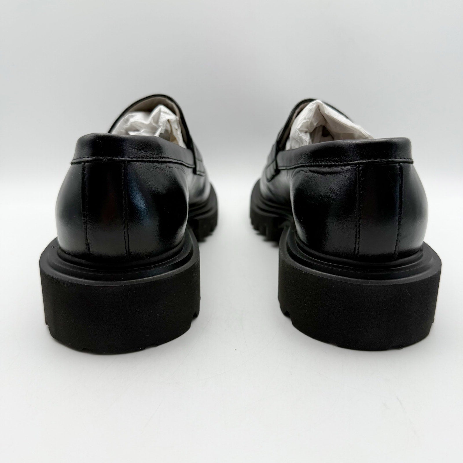 Allsaints Womens Lola Loafers Size 7 EU 37 Black Leather Chunky Lug Sole NWOB