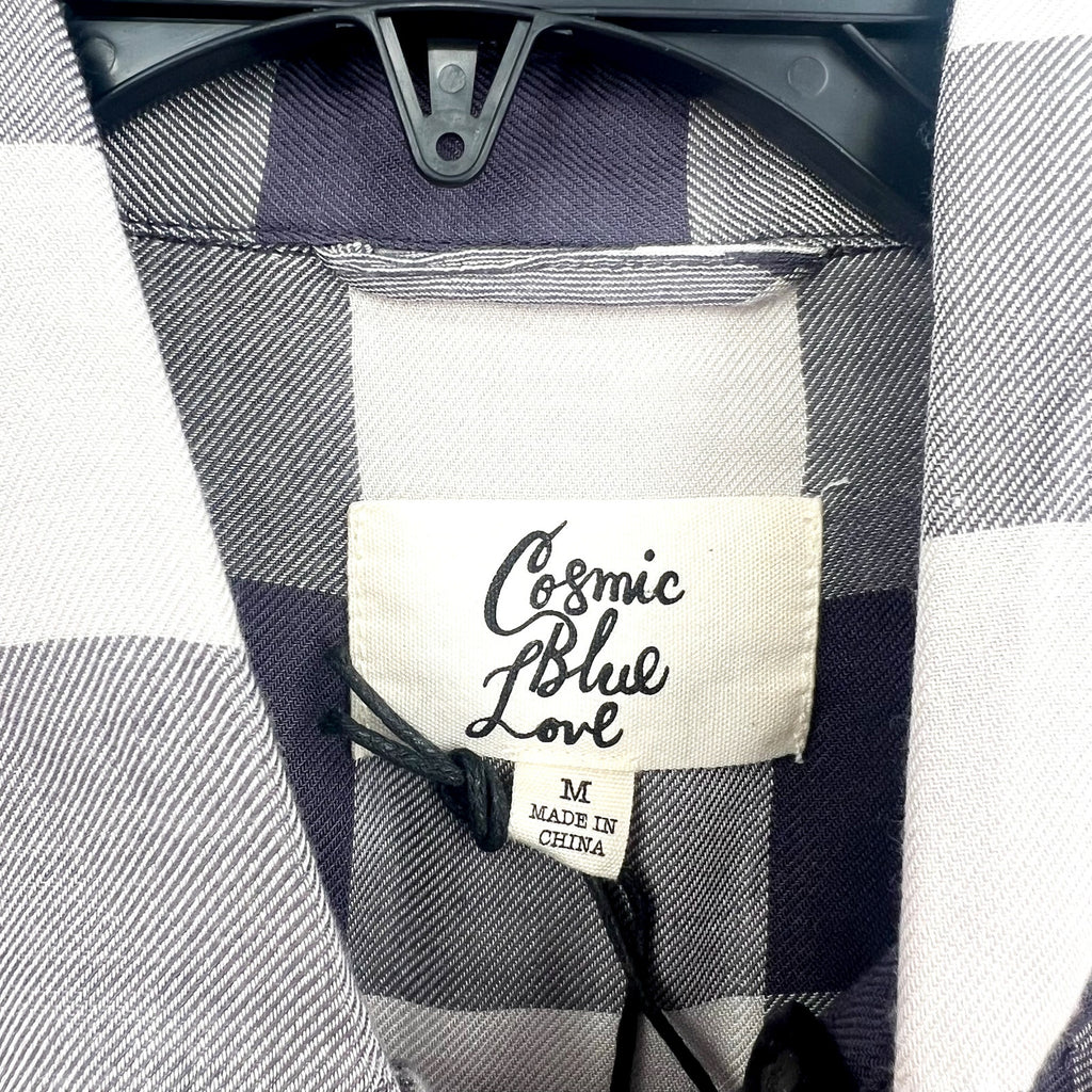 STITCH FIX COSMIC BLUE LOVE Popover Top Shirt Medium Grey White Check NWT