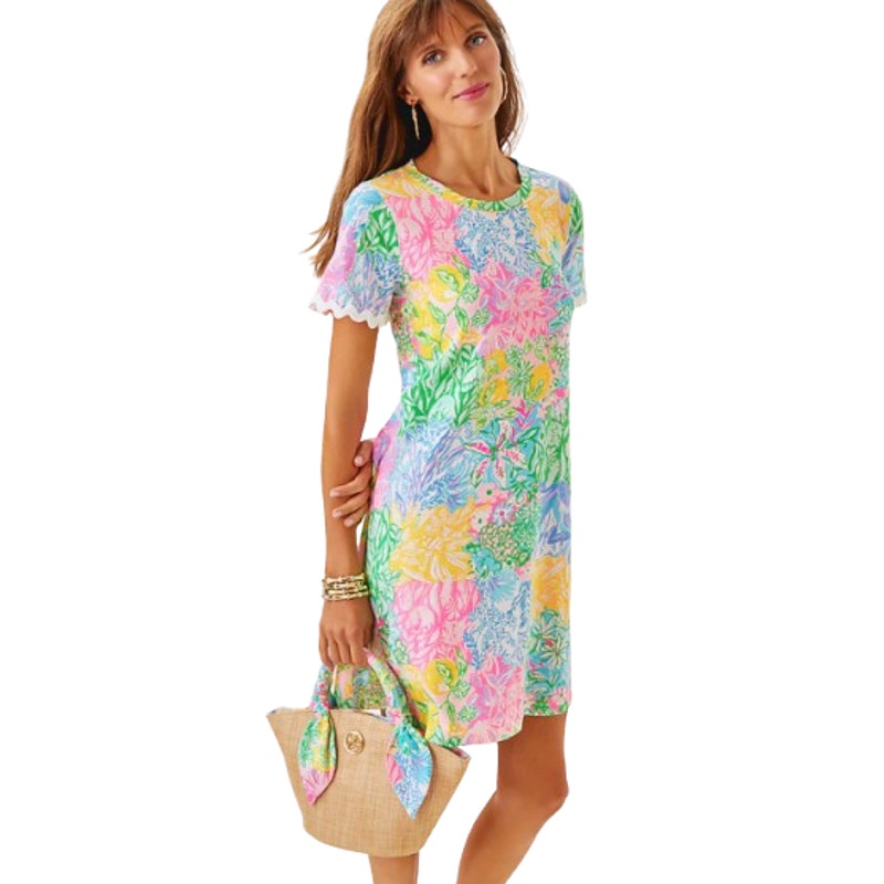 LILLY PULITZER Cody Short Sleeve Dress XS Pink Green Bright Delight Patch NWOT