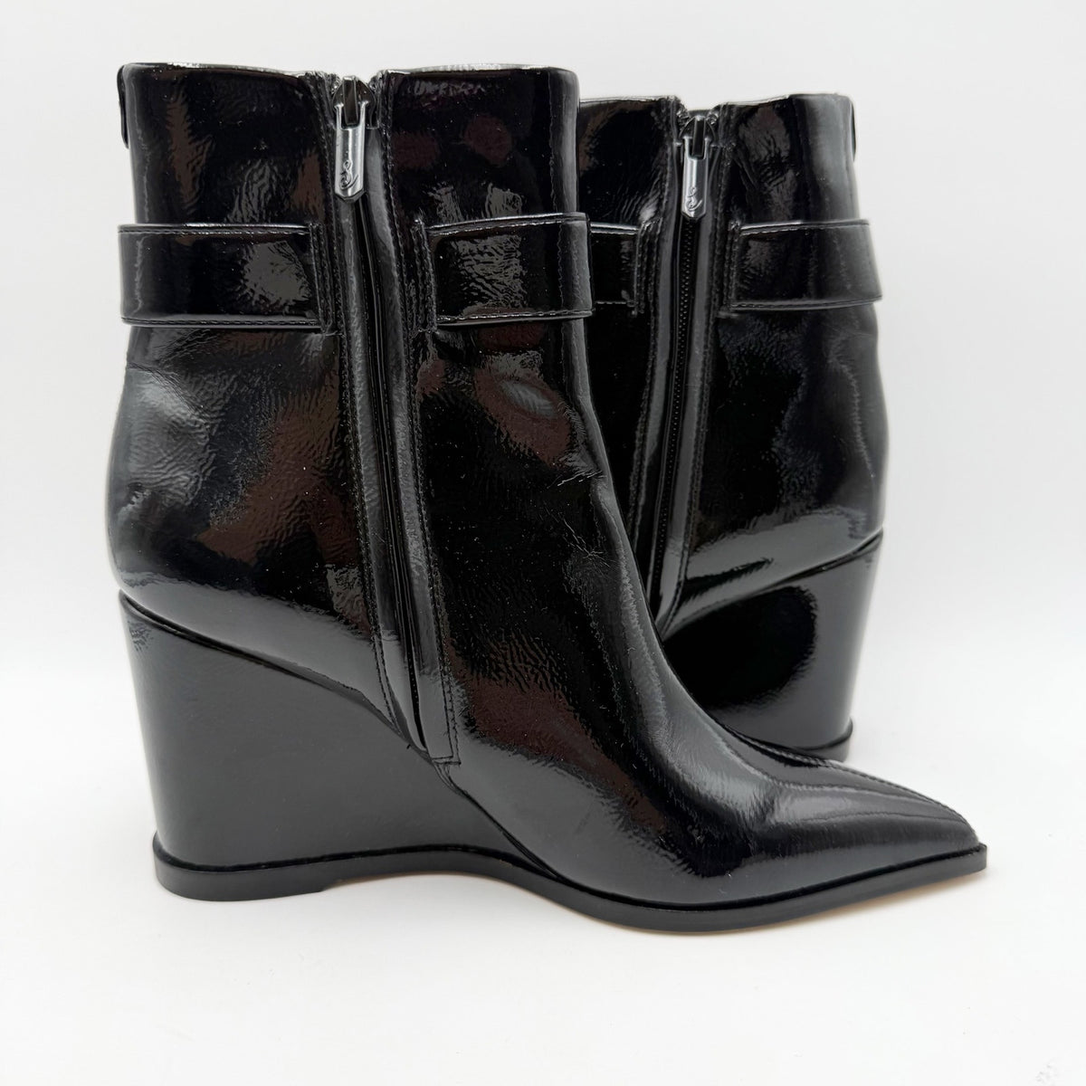 Sam Edelman Womens Weslie Wedge Heeled Bootie Size 6 Black Vegan Patent NWOB