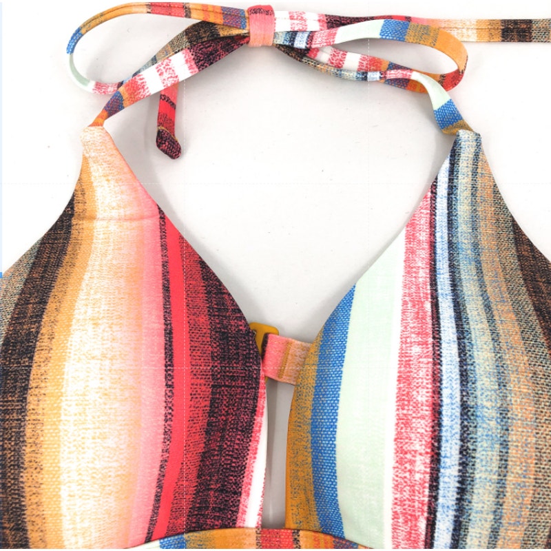 PRANA Women's Lexie Halter Bikini Top XL Multi Baja Stripe UPF 50+ NWT