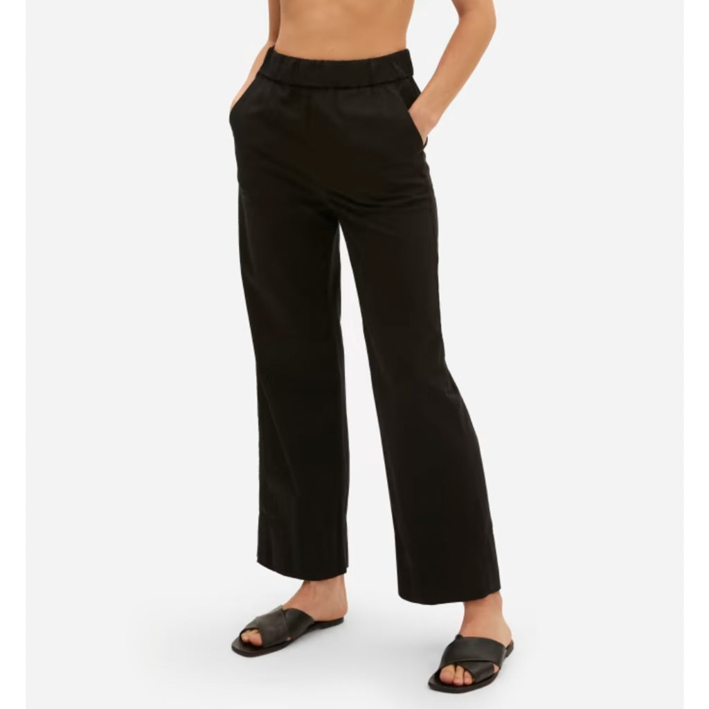 Everlane Womens The Easy Pant Sz 0 Elastic Waist Straight Leg Chino Black NWT