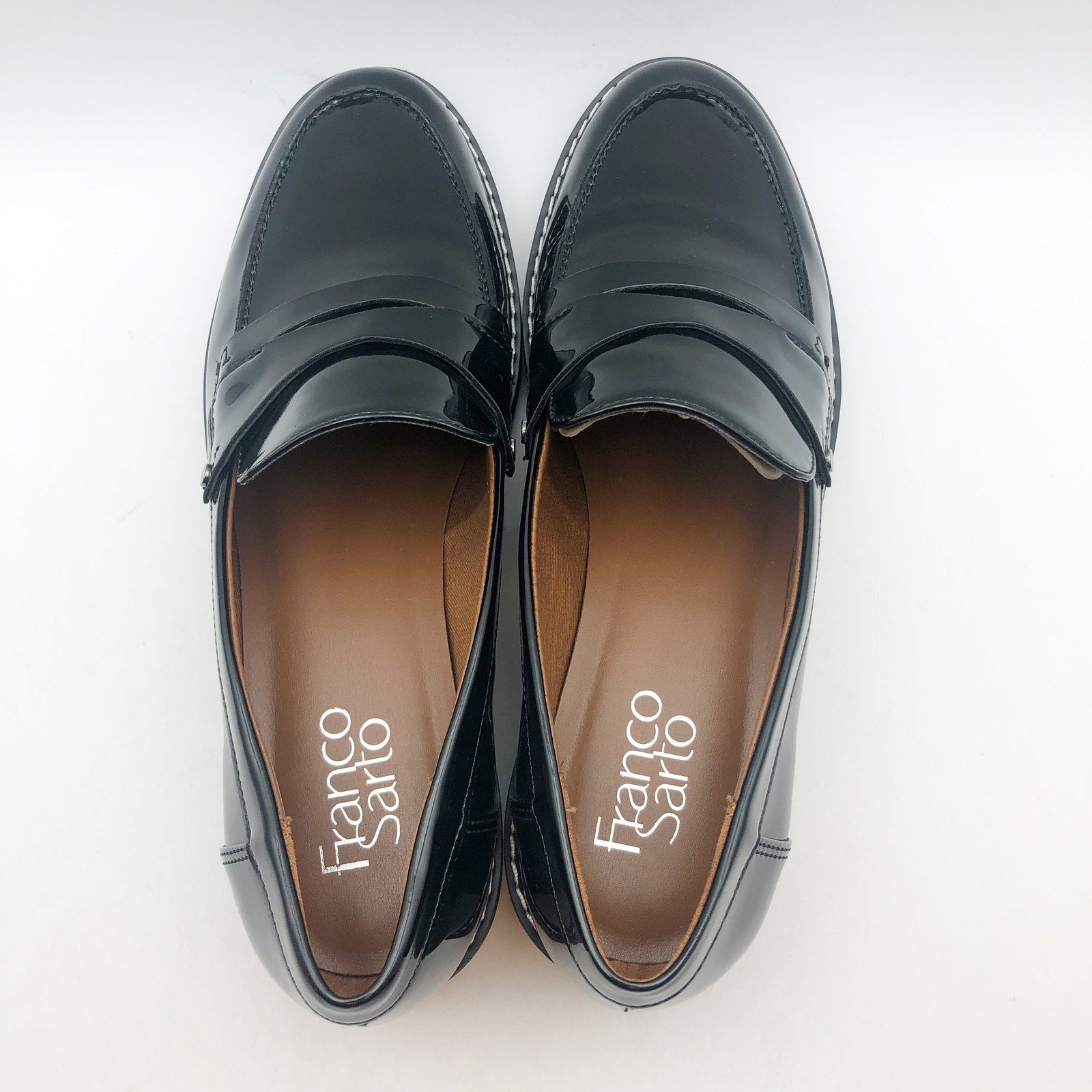 Franco Sarto Womens Cassandra Loafers US 8 M Black Vegan Patent Leather NIB