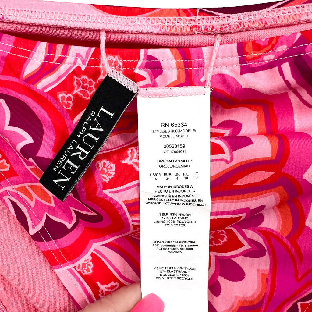 LAUREN RALPH LAUREN Provence Paisley Hipster Bottom Size 4 Pink Side Tie NWT