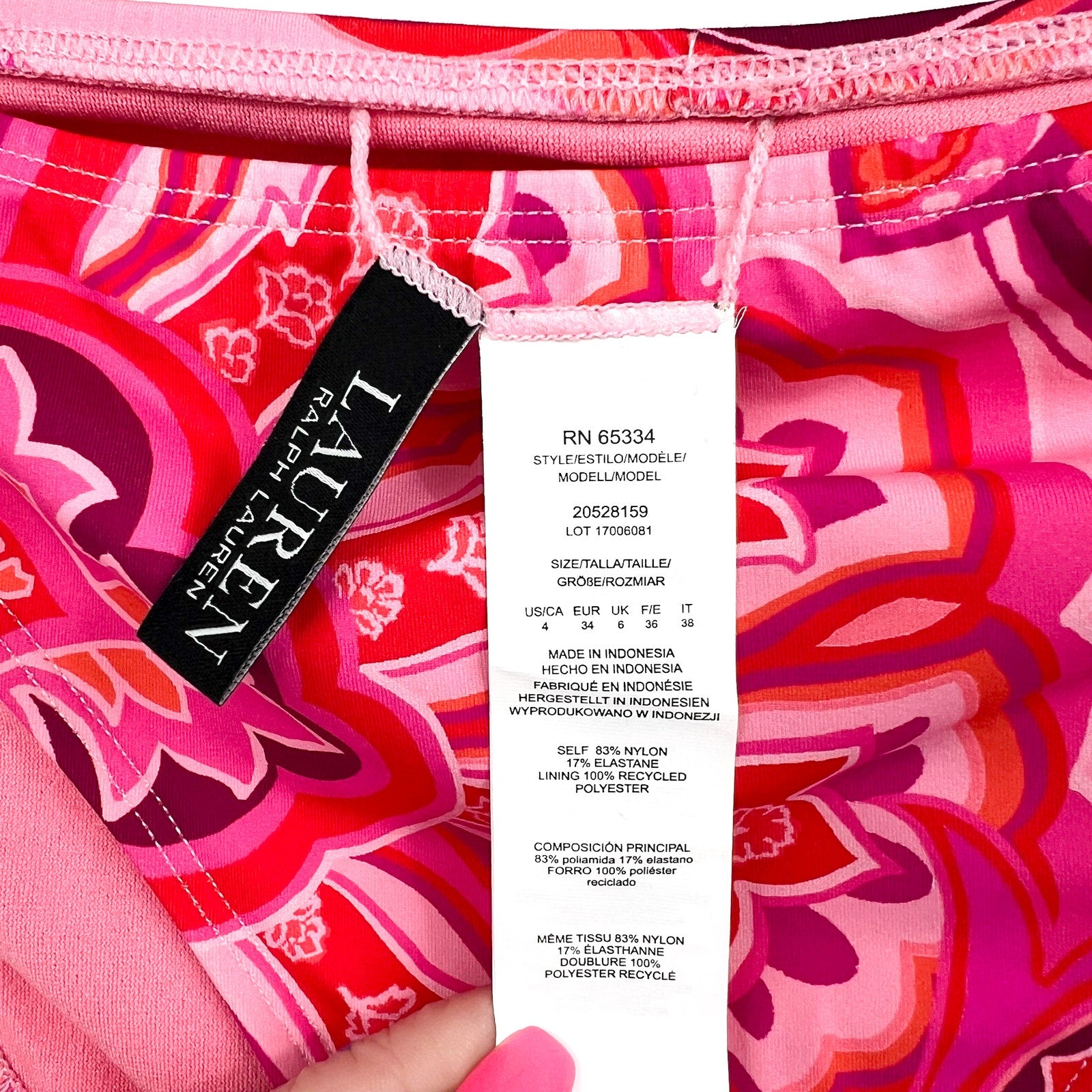 LAUREN RALPH LAUREN Provence Paisley Hipster Bottom Size 4 Pink Side Tie NWT