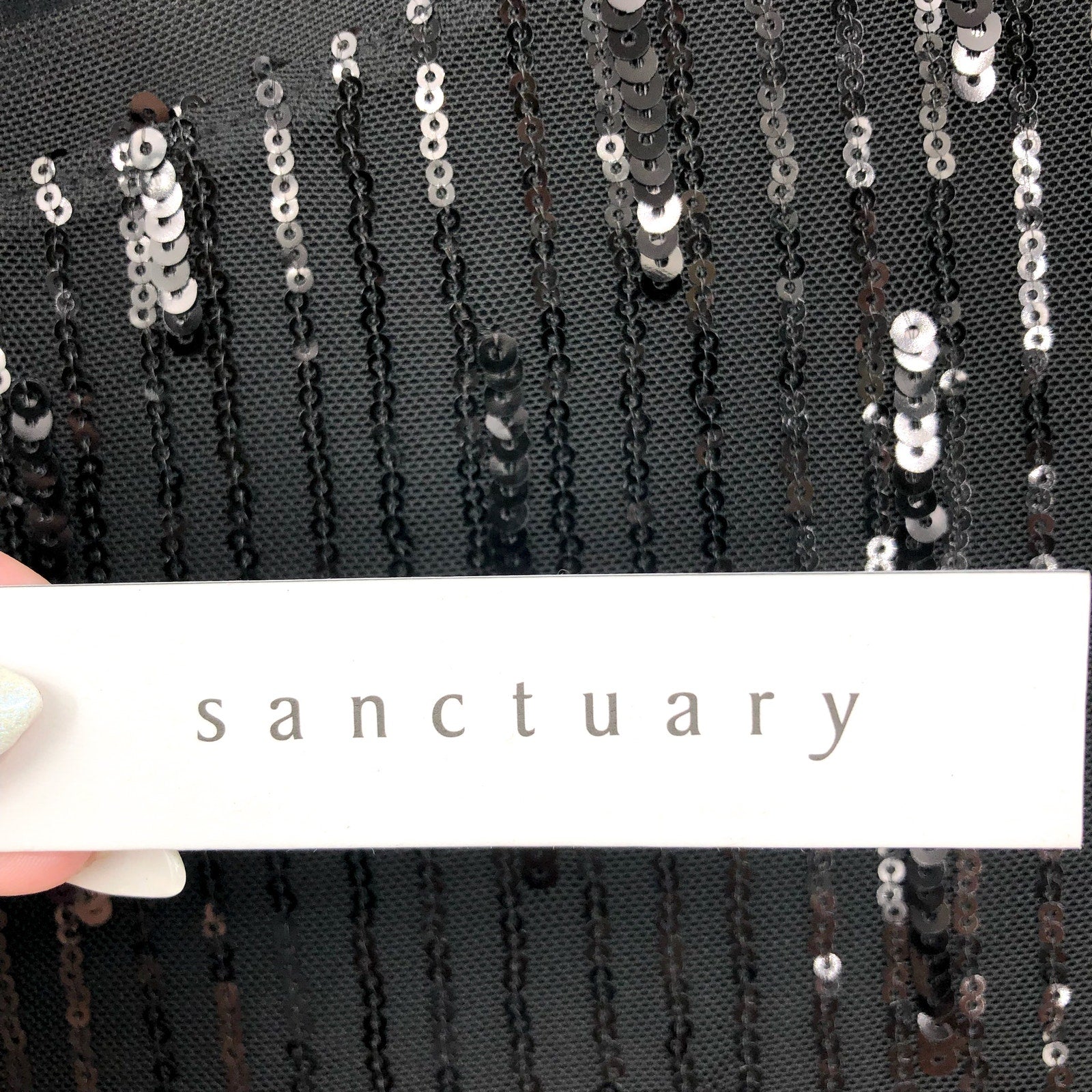 SANCTUARY Women's Sequin Perfect Tee Large Black Short Sleeve NWT