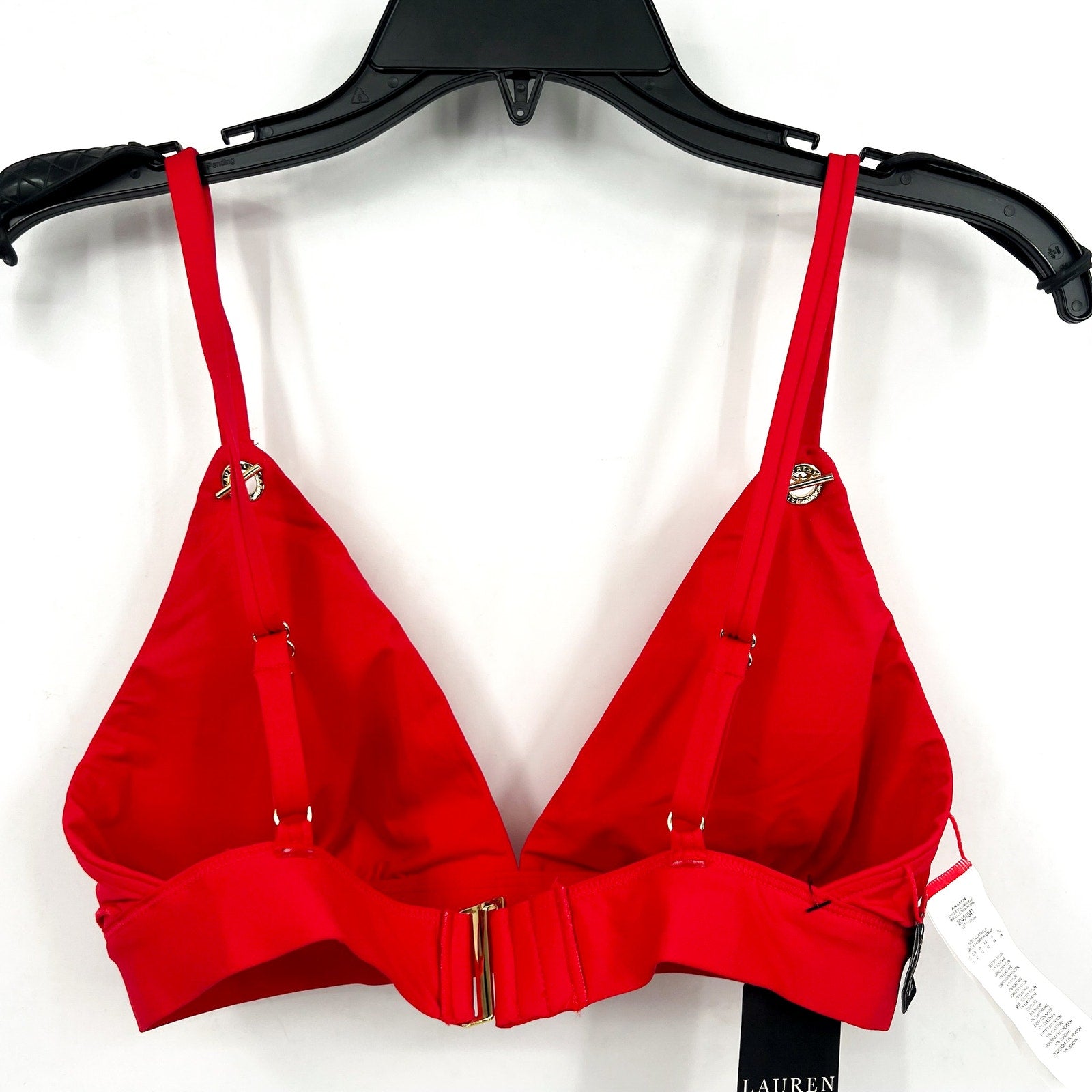 LAUREN RALPH Toggle V Neck Bikini Top Size 12 Red LAUREN Beach Club Solids NWT