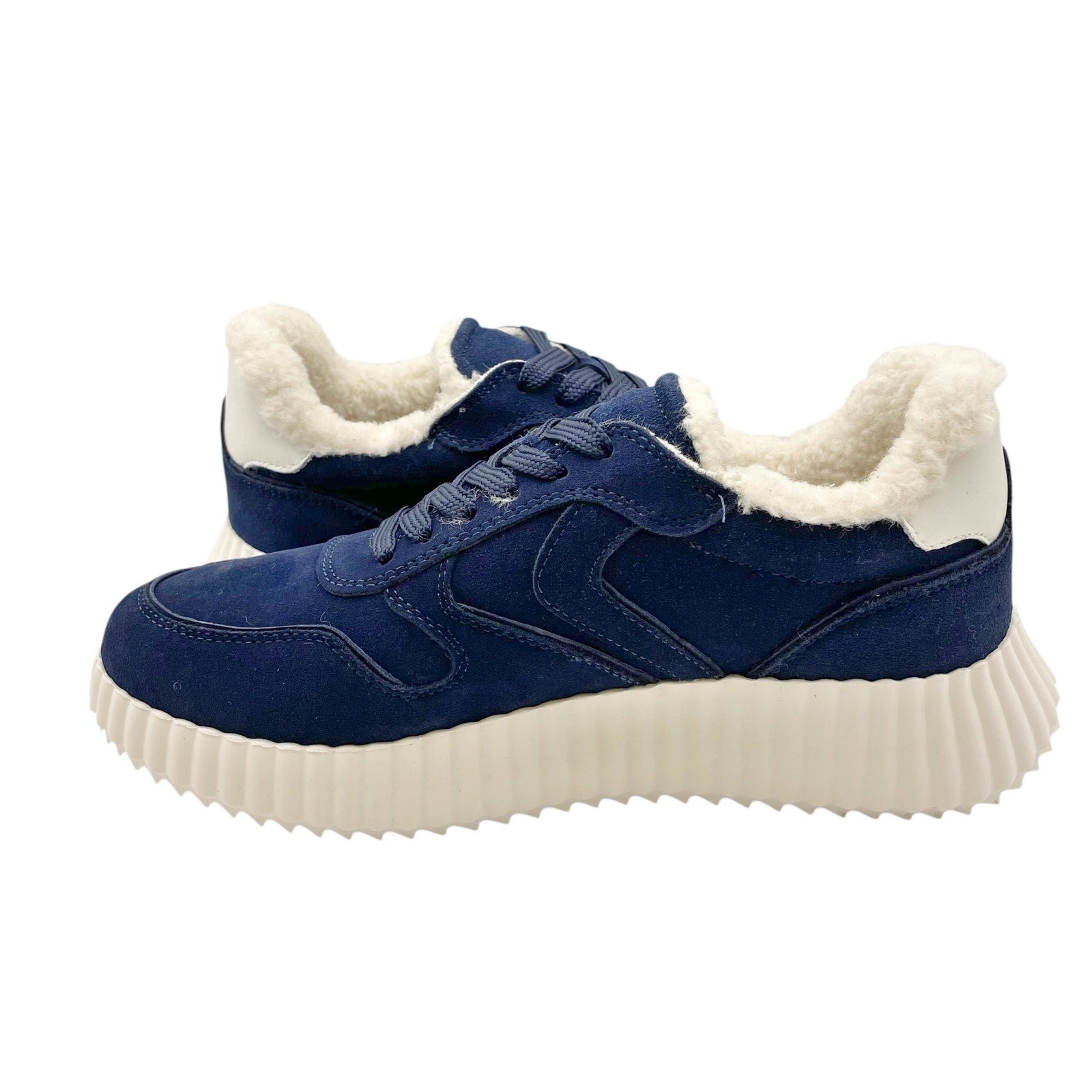 Steve Madden Womens Shereen-Fur Lined Sneakers US 7.5 EU 38 Navy Blue Suede NIB