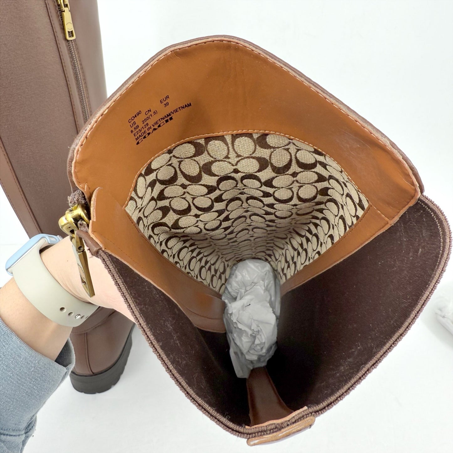 Coach Womens Faith Knee High Boots US 8.5 B EU 39 Brown Vegan Leather NIB