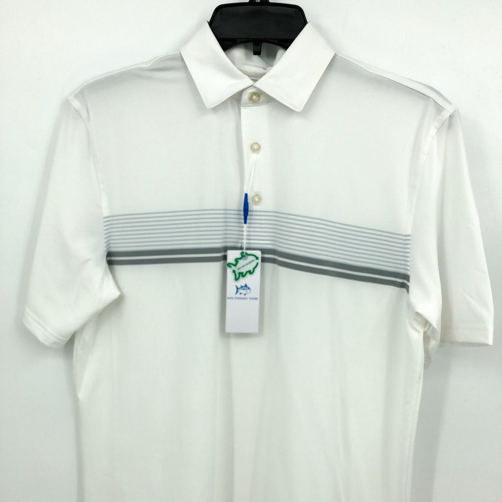 SOUTHERN TIDE Men Driver Wildwood Stripe Polo Shirt Small White Short Sleeve NWT