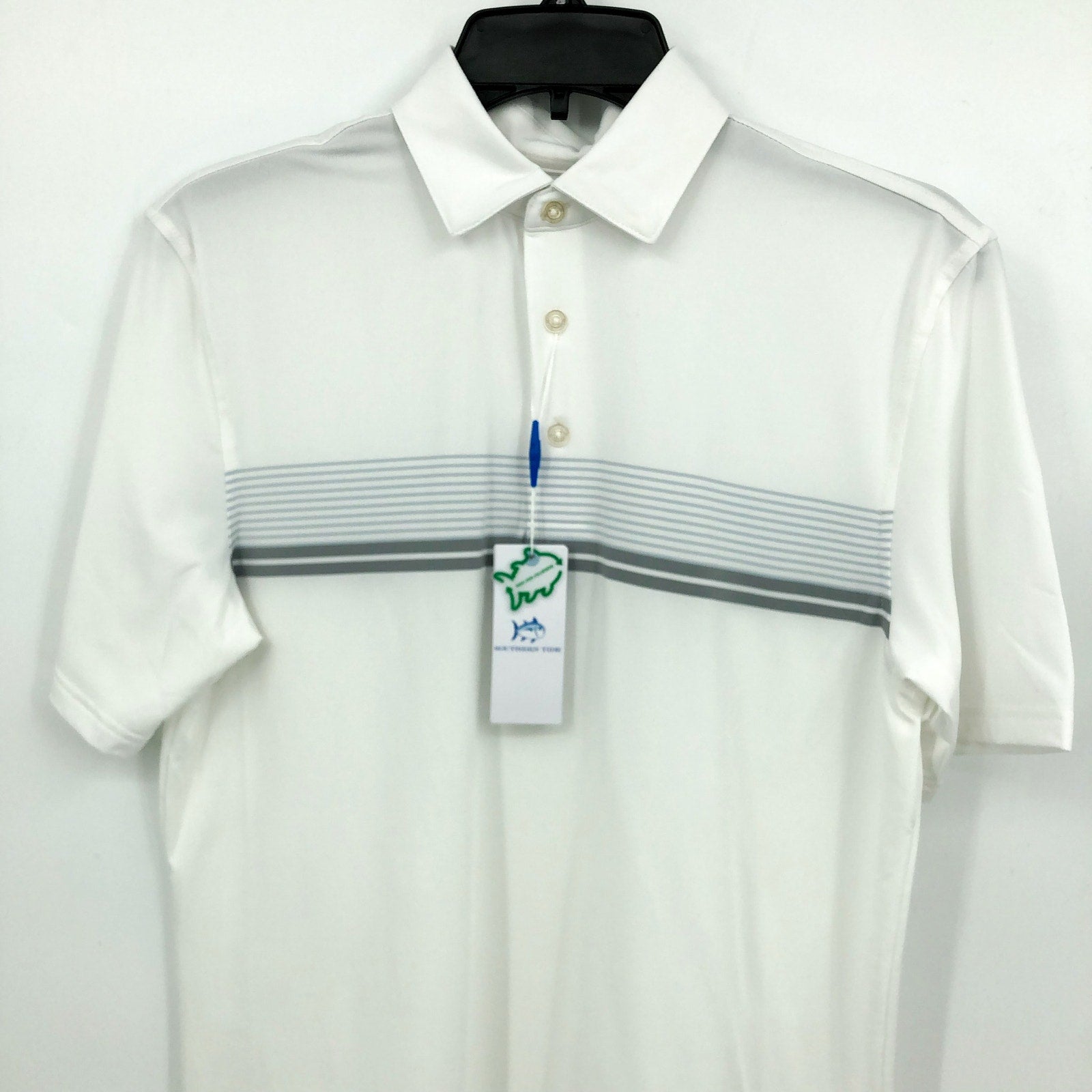 SOUTHERN TIDE Men Driver Wildwood Stripe Polo Shirt Small White Short Sleeve NWT