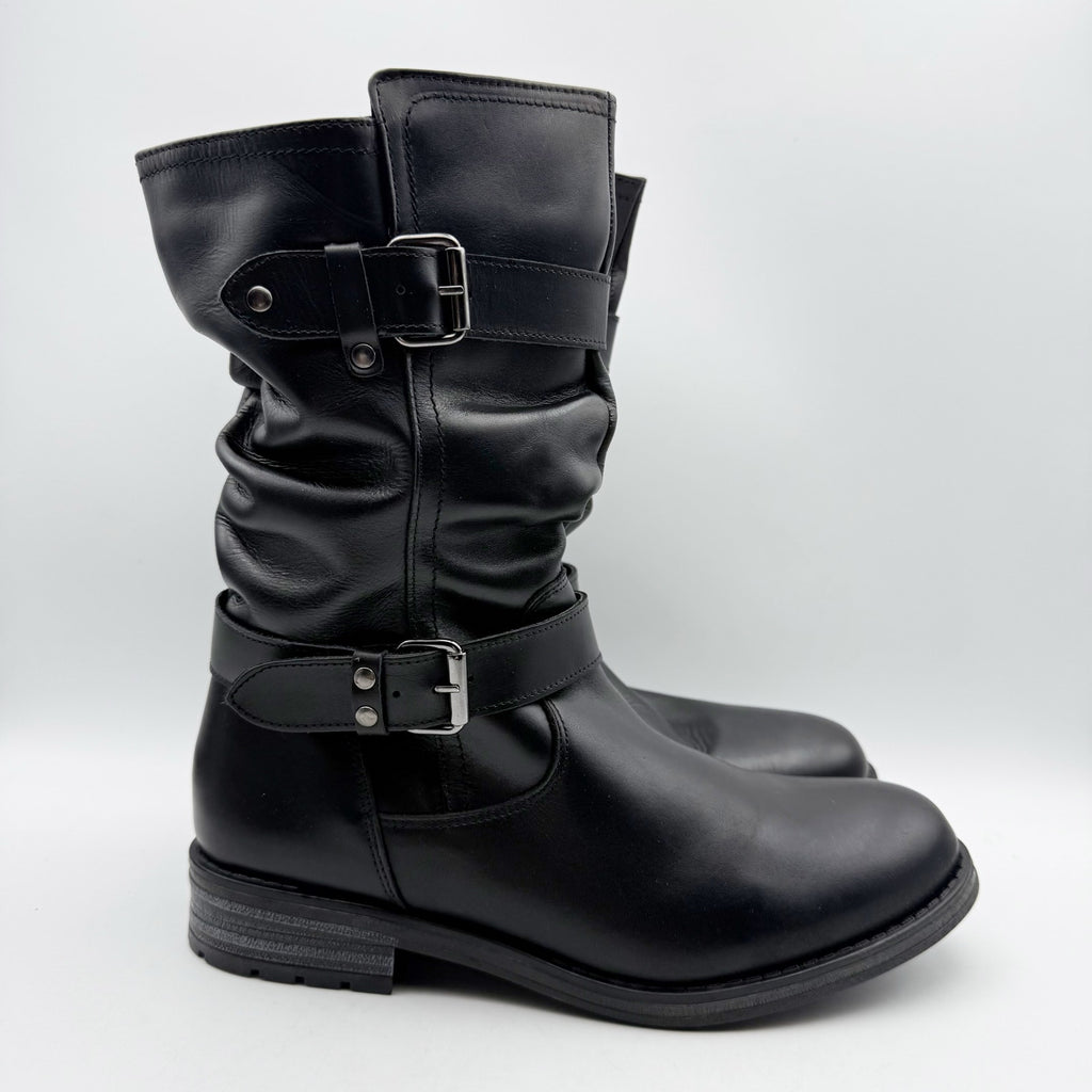 Eric Michael Womens Noelle Motorcycle Boots EU 42 US 11.5-12 Black Leather NWOB