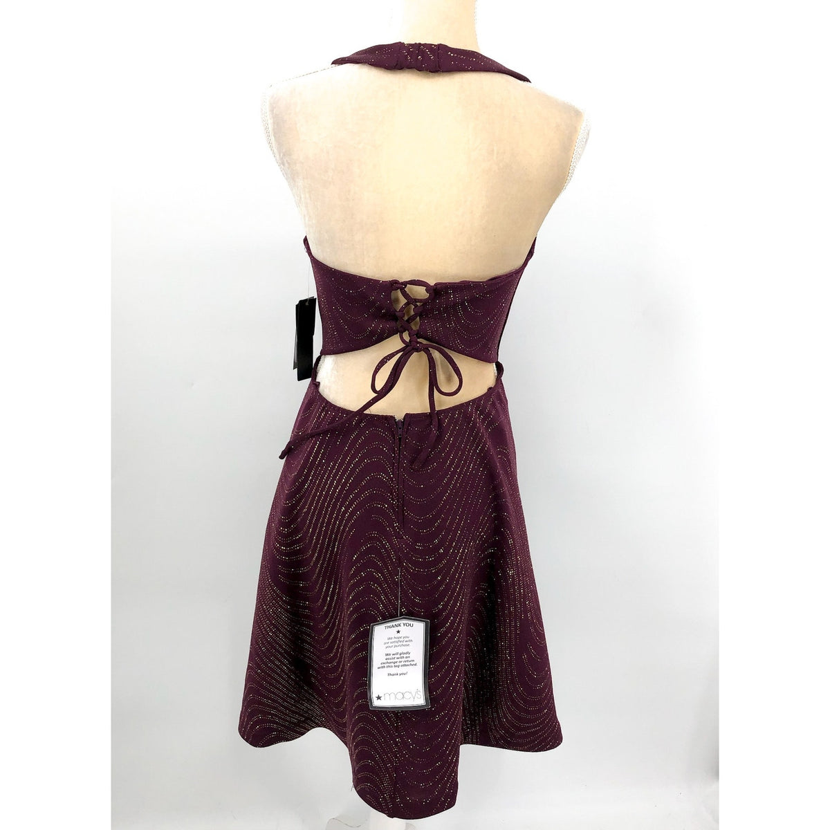 CITY STUDIO Women's Sparkling Mini Halter Dress 14W Plum Purple Gold NWT