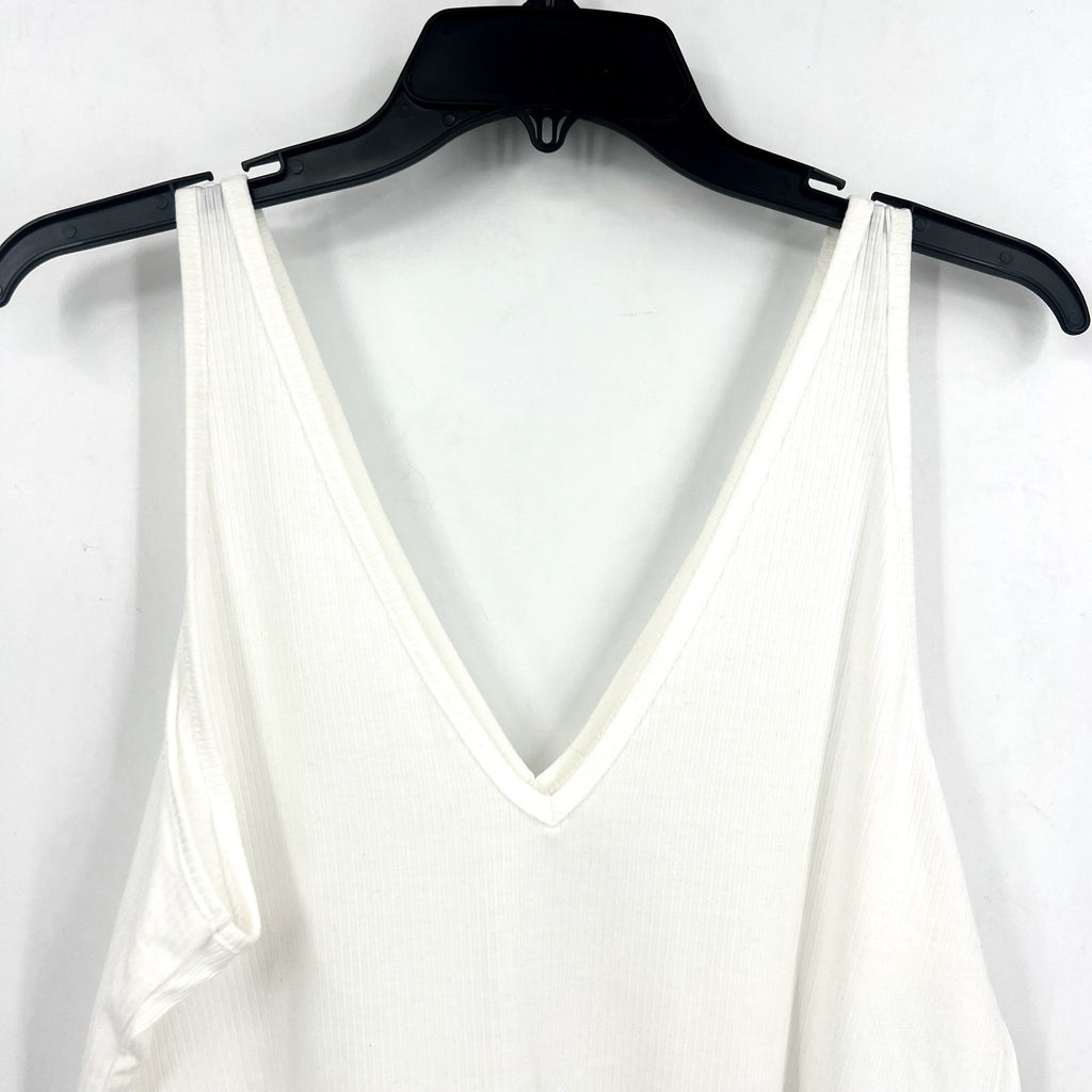 ABOUND Womens Double V-Neck Ribbed Crop Tank Top XXL White Stretch NWT