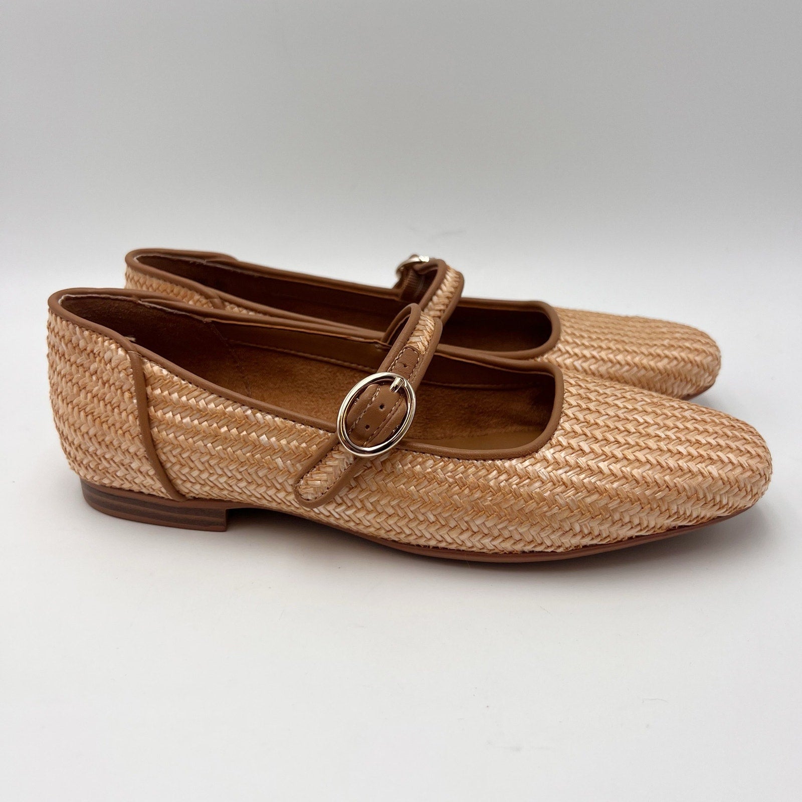 Naturalizer Womens Kelly4 Mary Jane Flats Size 6.5 EU 36.5 Brown Tan Woven NWOB