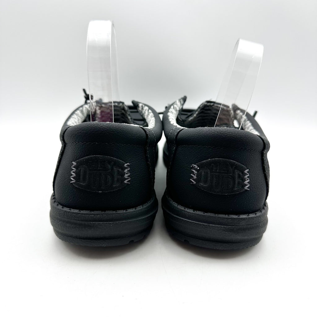 HEY DUDE Mens Wally Classic Sneakers Size 11 Black Faux Leather Slip On NWOB