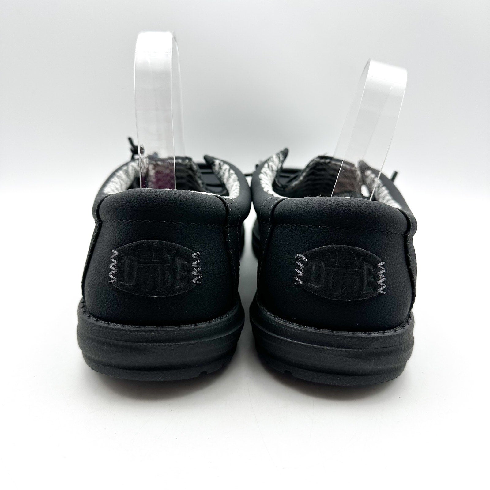 HEY DUDE Mens Wally Classic Sneakers Size 11 Black Faux Leather Slip On NWOB