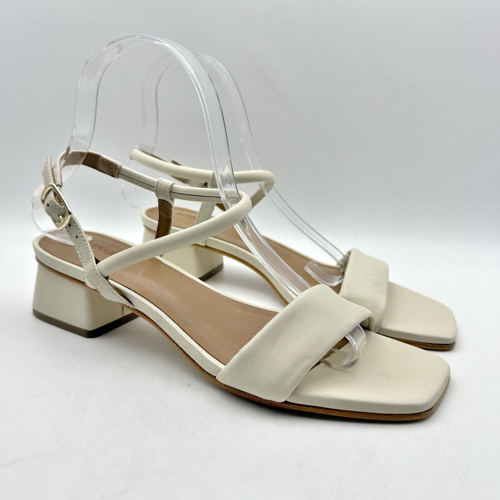 Bernardo Womens Josei Heeled Sandal US 7.5 M Off White Eggshell Leather NIB