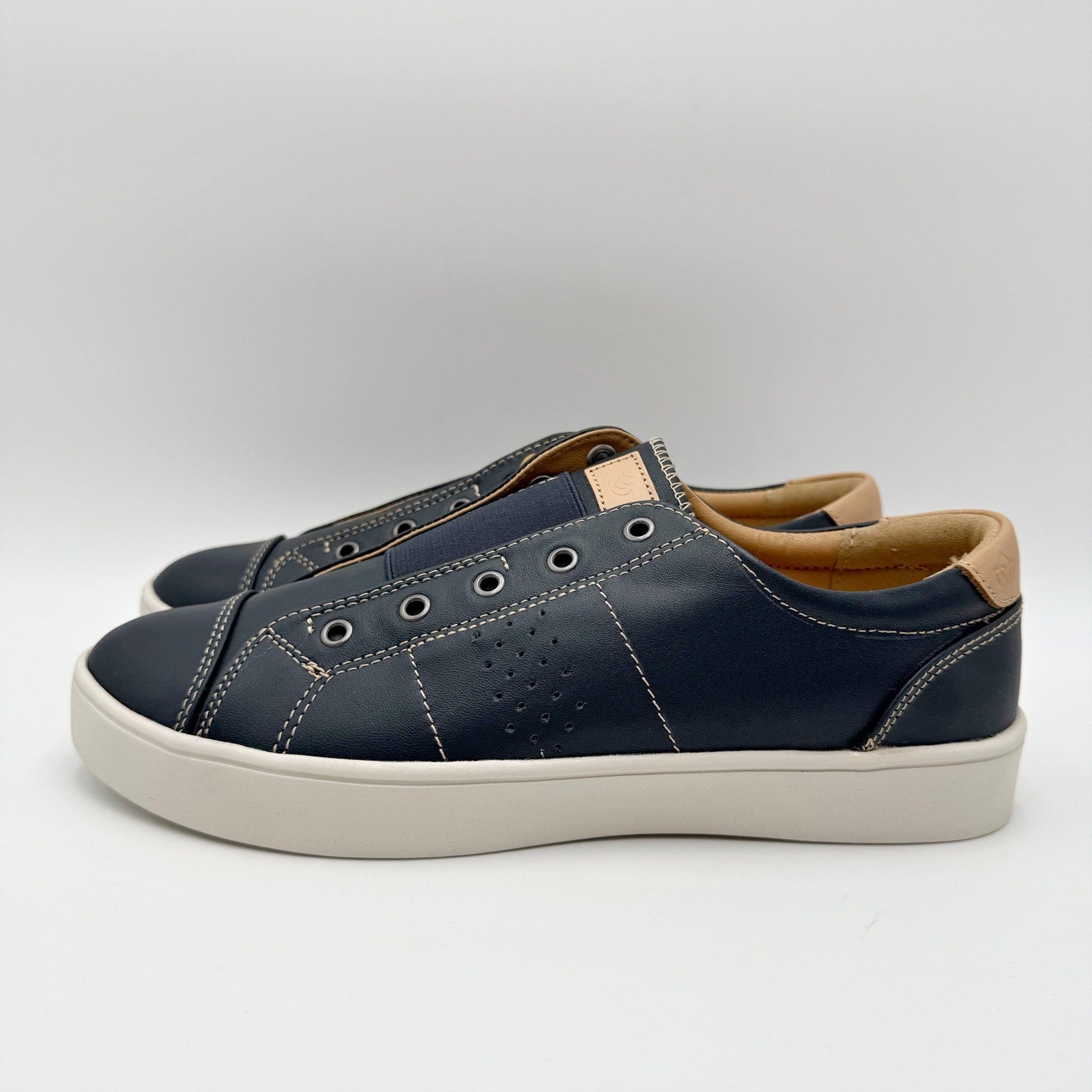 Spenco Womens Malibu Lux Casual Sneakers Size 10 Ink Blue Leather Slip On NIB