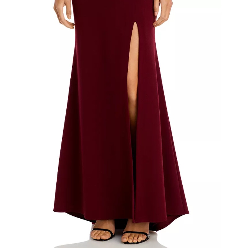 AQUA Women's Halter Neck Gown Size 4 Red Bordeaux Scuba Crepe Dress NWT