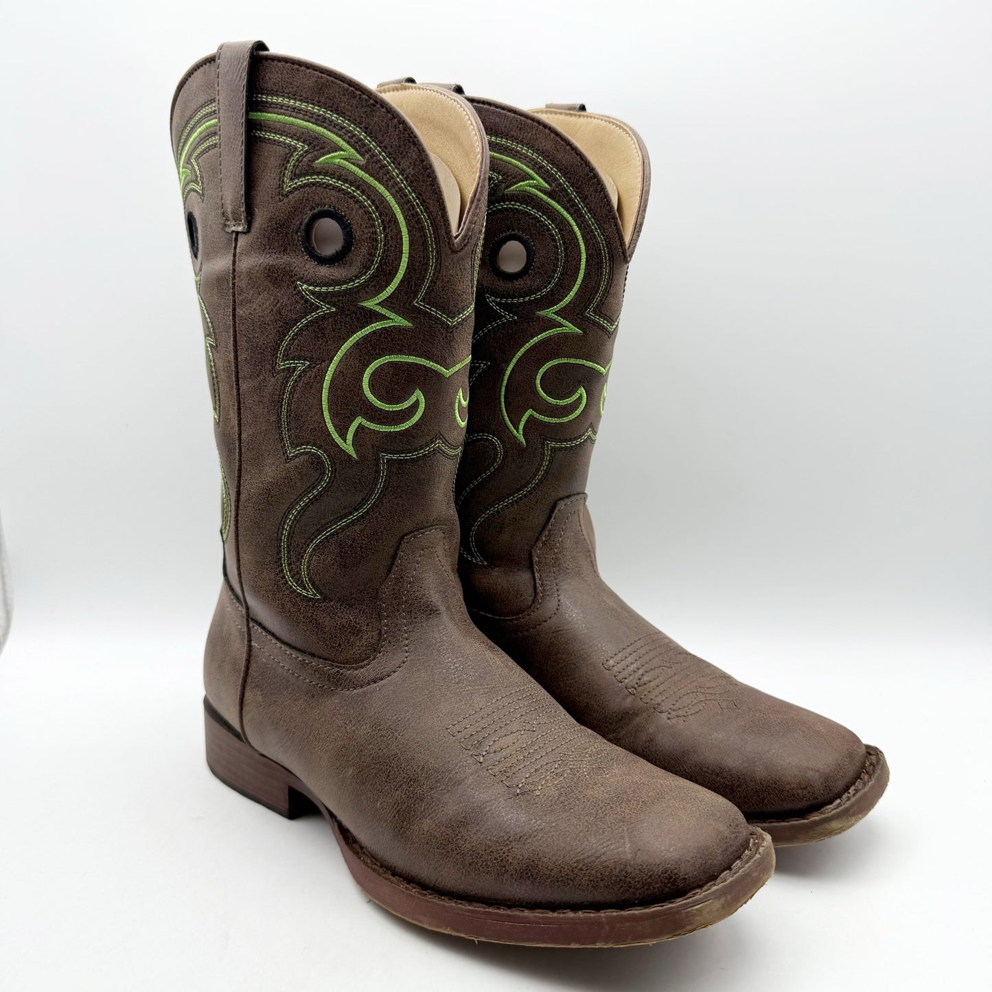 Roper Kids Eastwood Calf-High Boots US 6 EU 37 Brown Green Western NIB