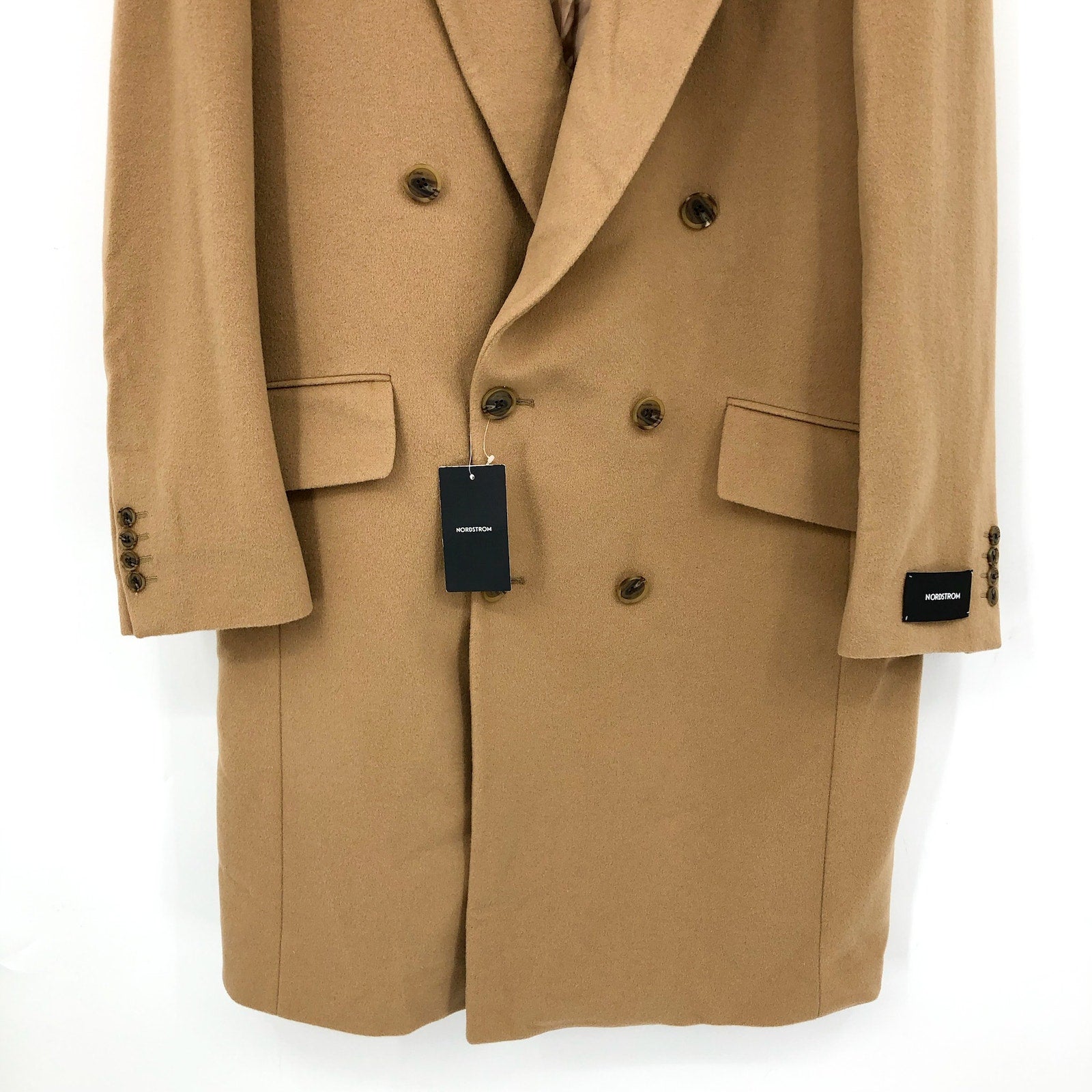 Nordstrom Mens Double Breasted Overcoat Medium Tan Dale Wool Cashmere NWT