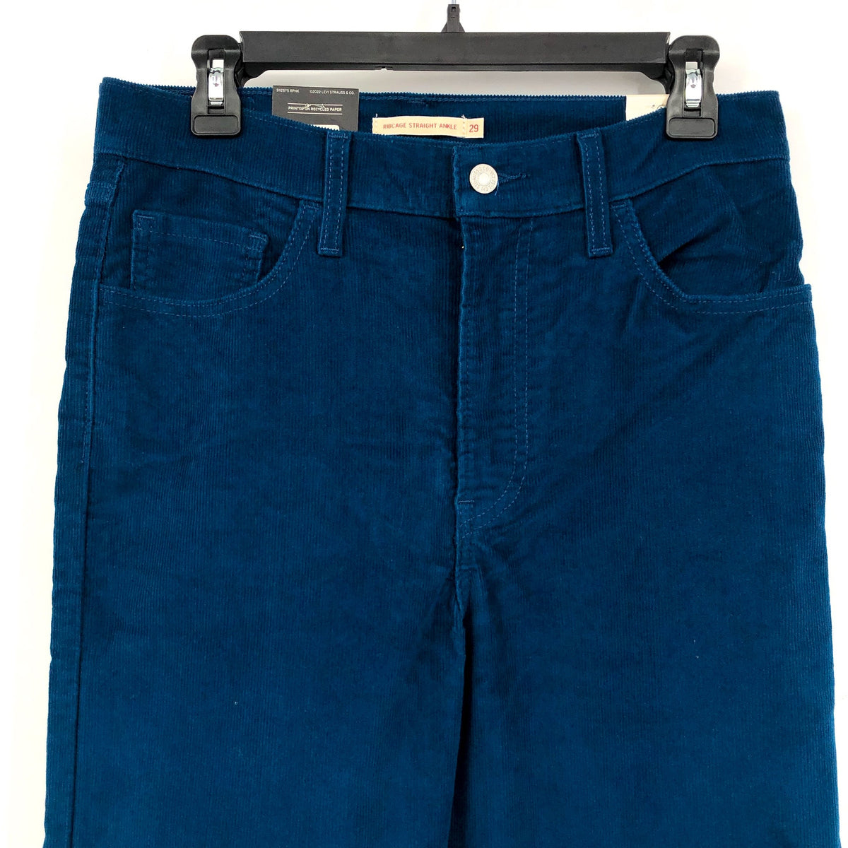 LEVI'S Ribcage Straight Ankle Corduroy Pants 29x27 US 8 Sea Blue 79755-0025 NWT