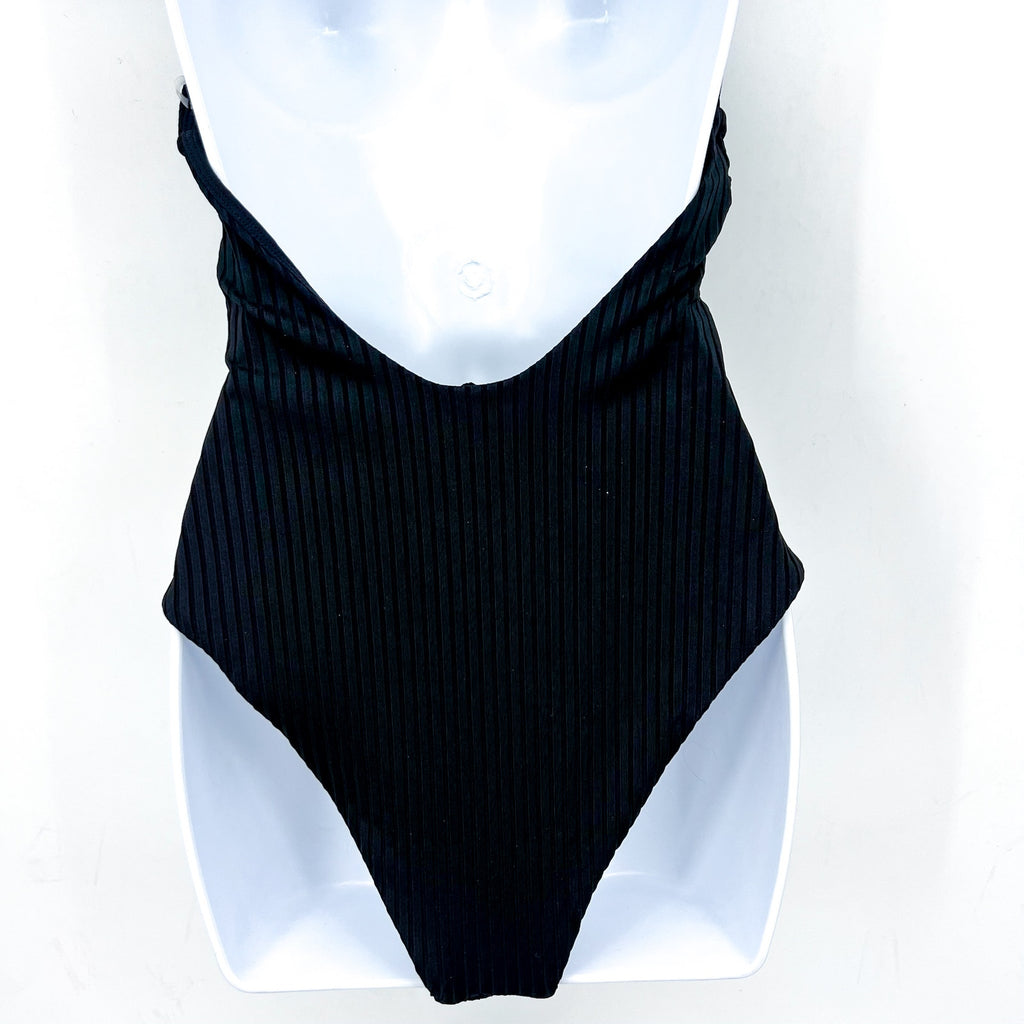 L*SPACE Women's Coast to Coast Deep-V One-Piece Swimsuit Medium Black NWT