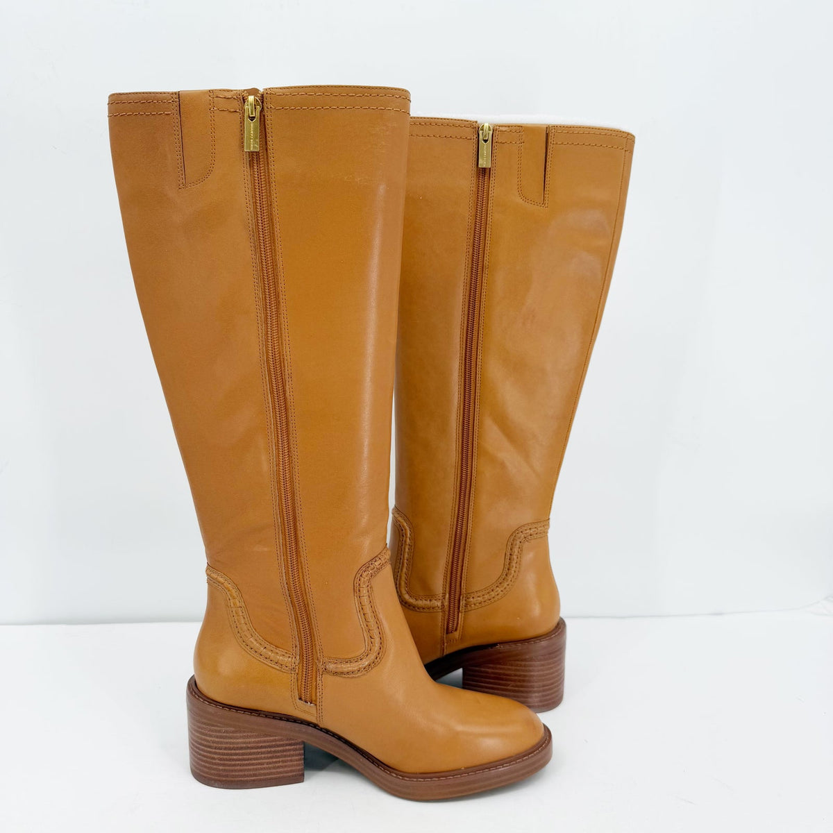 Vince Camuto Womens Vuliann Tall Heeled Boots US 5 M Brown Burnished Leather NIB
