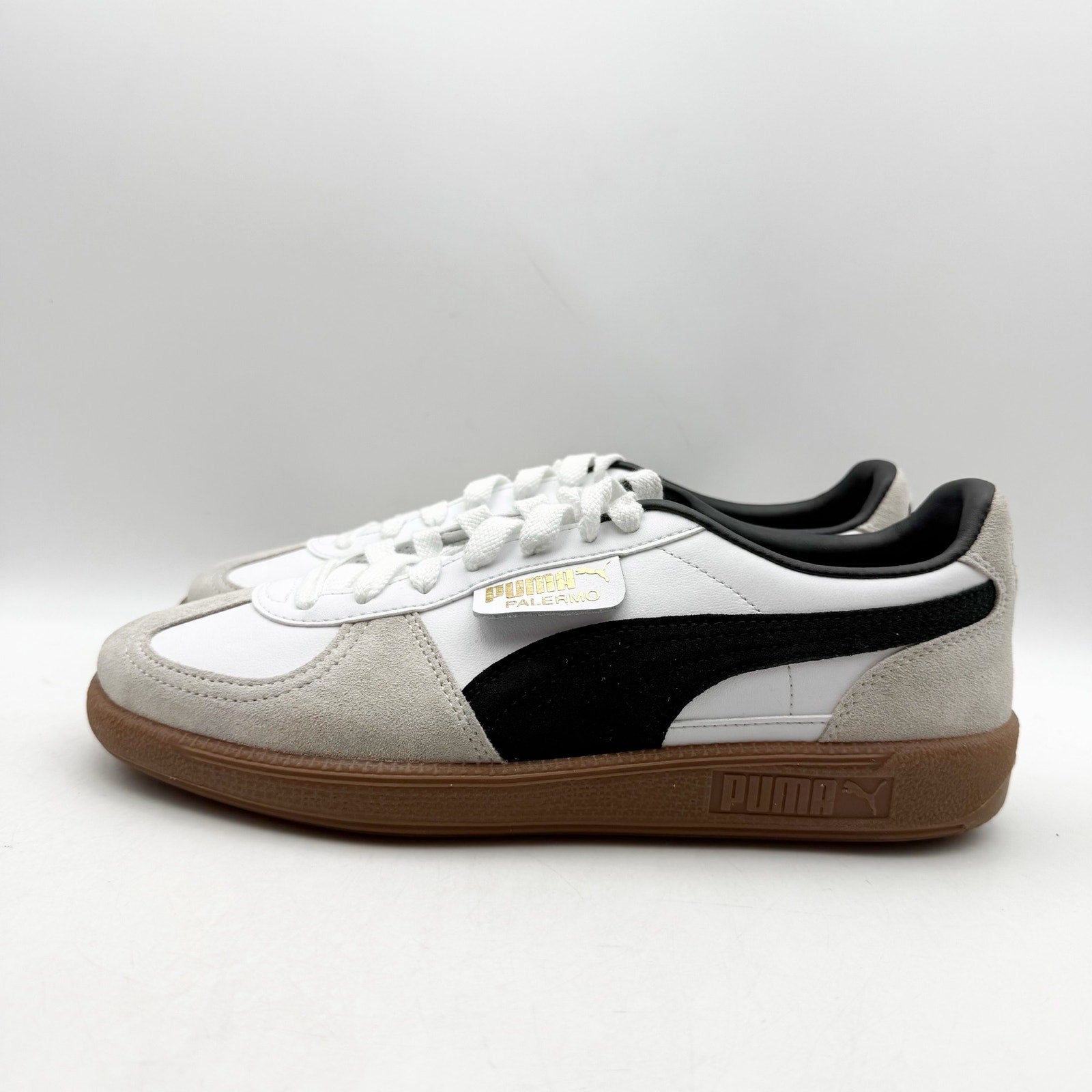 PUMA Womens Palermo Low Casual Sneakers Size 9.5 White Grey Black Leather NWOB