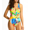 SEAFOLLY Women's Deep V Neck One Piece Swimsuit Size 8 Cuba Turquoise NWT
