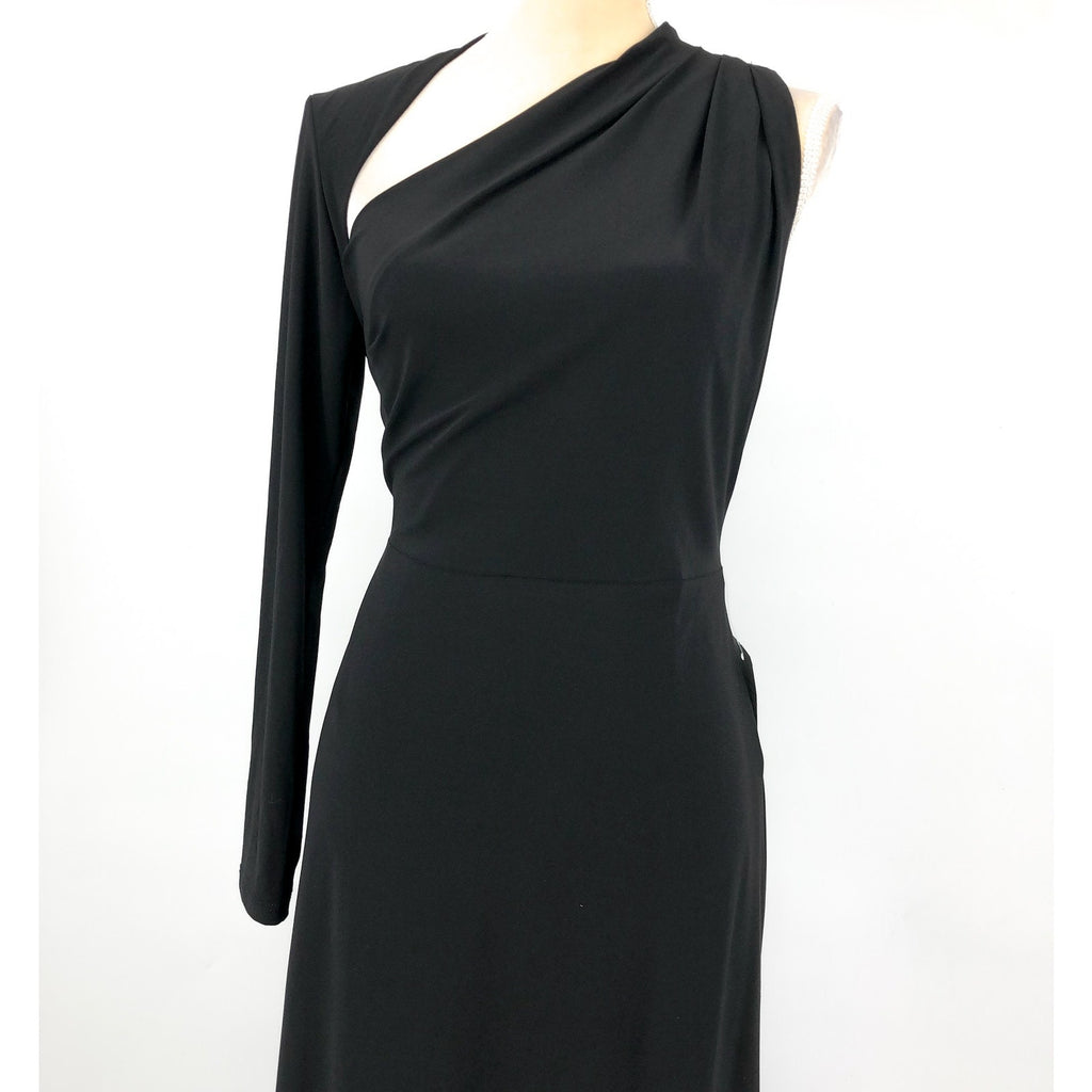 BETSY & ADAM One Shoulder Gown Size 12 Black Long Sleeve A22317N Dress NWT