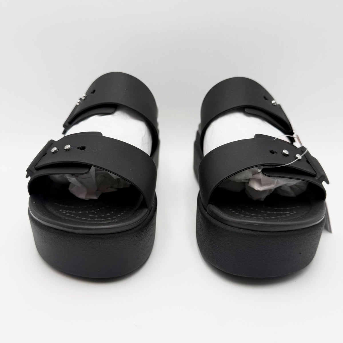Crocs Womens Brooklyn Buckle Low Wedge Sandals Size 7 EU 37-38 Black NWT