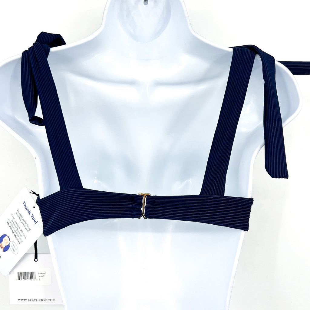 BEACH RIOT Women's Blair Underwired Bikini Top Small Navy Blue Tie Straps NWT