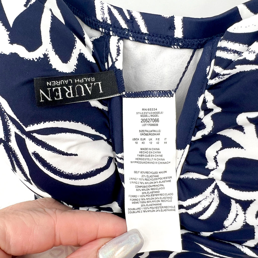 LAUREN RALPH LAUREN Allora Underwire OTS One Piece Sz 10 Blue White Floral NWT