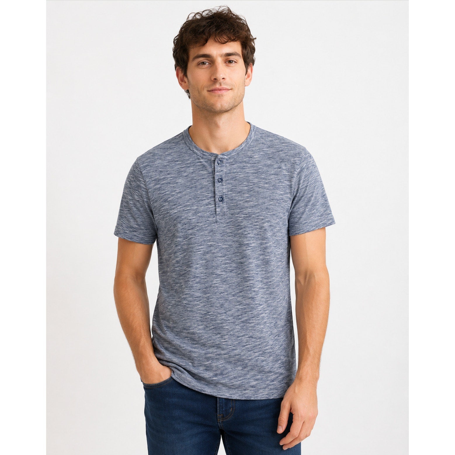 ABOUND Men's Jersey Slub Henley Tee XL Navy Blue White Short Sleeve Cotton NWT