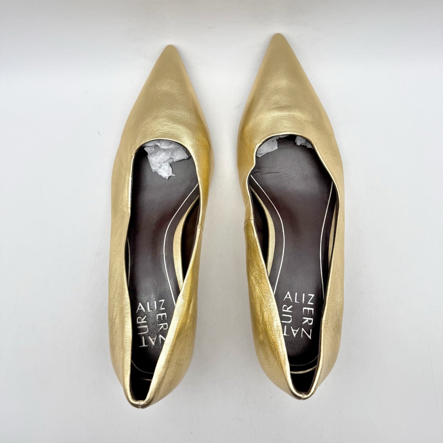 Naturalizer Womens Natalia Kitten Heels US 7 Wide EU 37 Gold Leather NWOB