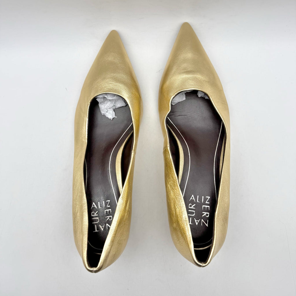 Naturalizer Womens Natalia Kitten Heels Size 7 WIDE EU 37 Gold Leather NWOB